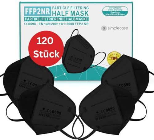 Simplecase - 120 mascarillas FFP2 certificadas por el organismo designado oficialmente 0598, respirador, máscara de filtro de partículas
