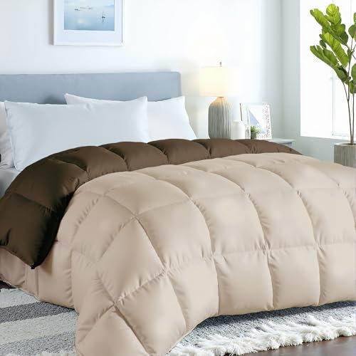 Royale Linens Wendedecke – Bettdeckeneinsatz – Ganzjahres-weiche, gesteppte Bettdecke mit 8 Ecklaschen California King – Daunen-Alternative Bettdecke – Bettdeckeneinsatz (Schoko/Sand, King Cal)