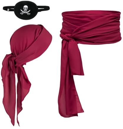 Proumhang Set di Accessori per Costumi da Pirata Fascia Pirata Cintura Cintura Vita Capitano Pirata Medievale Grande Fascia Sciarpa Testa Pirata Bandane con Patch Occhio per Halloween Bambini Adulti