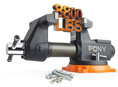 PONY 6 Inch Heavy Duty Bench Vise 8800LBS Clamping Force, Pro Workshop Workbench Vise with 360-Degree Rotatable Base and Anvil, 6-inch Jaw Opening and Width for Woodworking, Drilling, Pipe Cutting