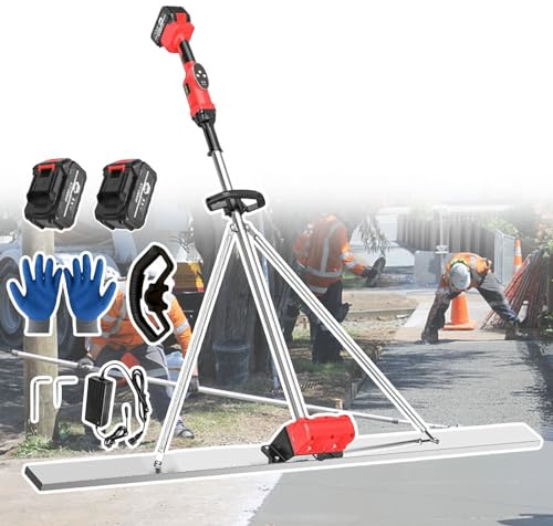 QYQCXGL Electro Cordless Screed,Power Screed Vibration Tool for Concrete Processing,150cm Long Blade,with Gear Display & 9 Speed Adjustment,for Concrete Floors/Slab Pours/Walkways/Driveways,2BAT