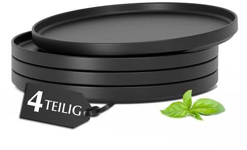 MIAMIO – Dinner Plates Set of 4 Ceramic Dishwasher & Microwave Safe 10 Inch – Luxe Collection, Stoneware Plates Large Flat Plates (Black, Large)