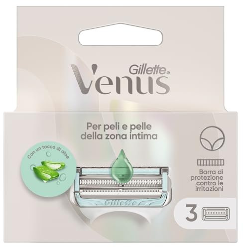 Gillette Venus Per i Peli e la Pelle della Zona Intima, 3 Lamette di Ricambio per Rasoio Da Donna, Aiuta a Proteggere La Pelle della Zona Intima Dalle Irritazioni della Rasatura