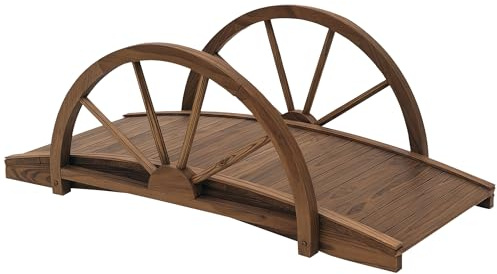 Outsunny Puente de Jardín Puente de Madera con Barandillas en Forma de Rueda Puente para Estanque Carga 150 kg Puente Decorativo para Patio 100x50x37 cm Madera Carbonizada