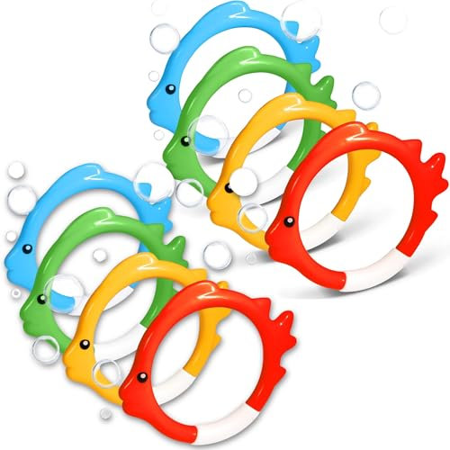 X8 Giochi per Piscina Bambini - Anelli Piscina Bambini a Forma di Pesce 12 cm - Giochi da Immersione Colorati e Sicuri per Allenamento Nuoto, Tuffi e Giochi Acquatici per Bambini e Adulti
