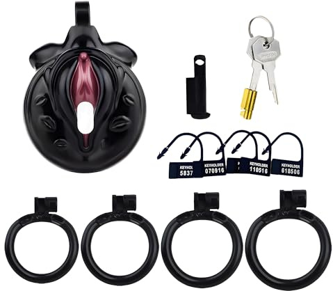 BEWISH Gabbia di Castità Maschile con 4 Anelli Rosa per Pene da femminuccia Autentica Gabbia Clitoridea per Uomini Bloccato Figa Gabbia per Pene BDSM Bondage Giocattolo del Sesso per Coppie Gay