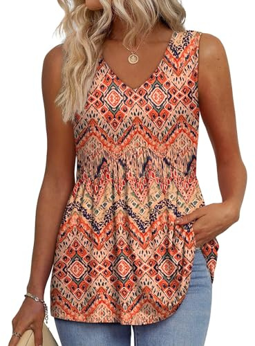 Aokosor Vests for Women Ladies Tops Summer Sleeveless V Neck Babydoll Tank Top Flowy Peplum Hem Shirt