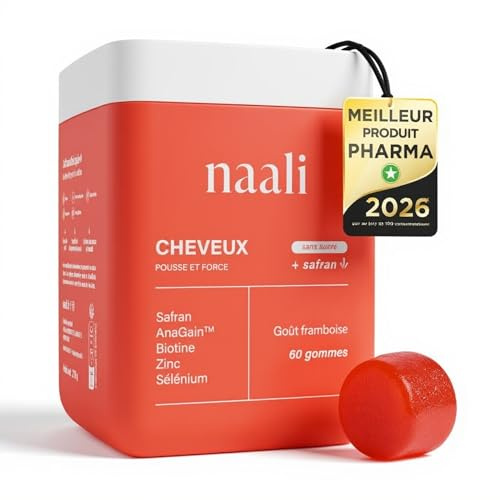 Naali Cheveux Gummies Safran AnaGain Zinc Sélénium – 60 Gommes - Complément Alimentaire Beauté Capillaire – Maintien des Cheveux Normaux – Sans Sucre, Goût Framboise - Routine Bien Etre