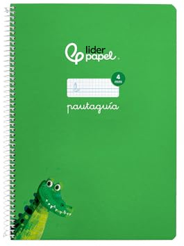 Cuaderno espiral liderpapel a4 pautaguia tapa blanda 80h 75 gr cuadro pautado 4mm color verde