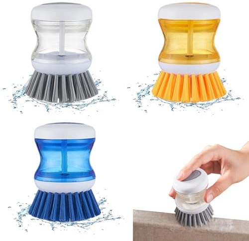 3 Pcs Washing Up Brush, Washing Up Brushes for Kitchen, Dish Washings Brush, Soap Dispensing Dish Brushes for Dishes Pot Pan Sink Cleaning