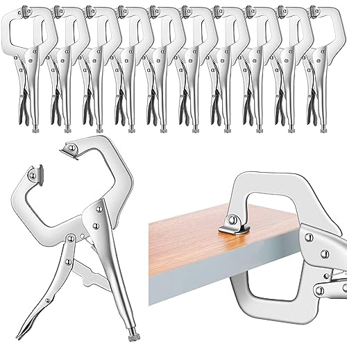 Pinza d’acciaio argentato ad alto tenore di carbon Confezione da 10 pinze a morsetto C con bloccaggio regolabile e cuscinetto girevole for saldare diverse misure(6 Inch)