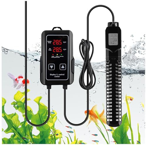 Neulriscn Aquarium Heater, 500W Fish Tank Heater, Submersible Fish Tank Heater with External Temperature Controller, LED Digital Dual Display, Overheat Protection & Auto-Off, for Fish Tanks up to 250L
