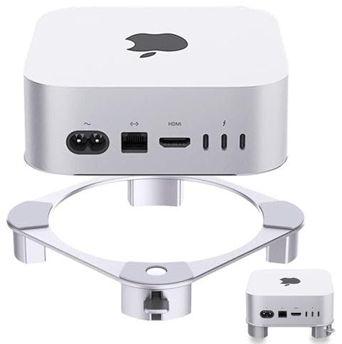 Aluminiumstativ för Mac mini M4/M4 Pro, med lättåtkomlig strömbrytarknapp, förbättrad ventilation och värmeavledning stabil halkfri design för säkert och effektivt arbete, silver