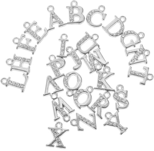 Amosfun Set 26 Ciondoli Lettere Alfabeto in Lega con Strass Chiari, Accessori Fai da Te per Braccialetti e Collane, Ciondoli Artigianali Sicuri e Resistenti per Gioielli Personalizzati