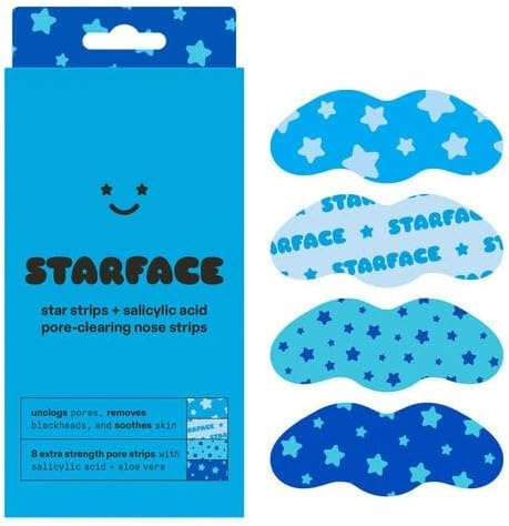 Starface Star Strips Salicylic Acid Nose Pore Strips, Extra Strength, 8 ct | Dermatologist Tested • Extra Strength Salicylic Acid Instantly Removes Blackheads • Aloe Vera & Witch Hazel • Unscented