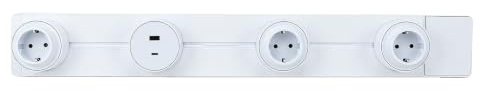 GOWENIC Spårmonterat Uttag Eluttag Spårsystem 60 Cm med 3 St 2-stiftsuttag, USB A & USB C-portar, Blåljus, Aluminiumlegering, Grenuttag Under Skåpet för Kökskontoret