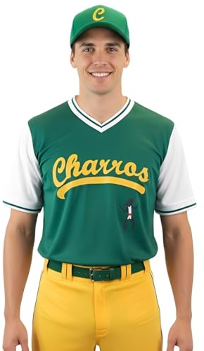 costumebase Kenny Powers Jersey de béisbol y gorra Charros Traje completo en dirección este y abajo (XL) Verde