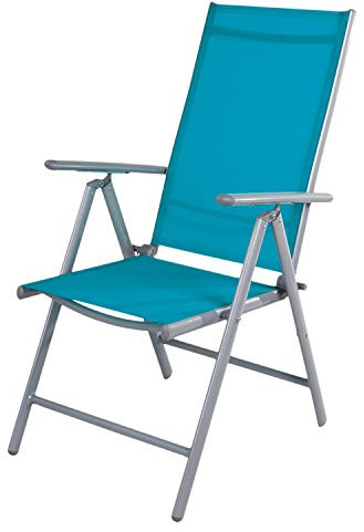 Mojawo Gartenstuhl - Hochlehner 7-Fach verstellbar - zusammenklappbar - Klappstuhl - witterungsbeständiges Aluminium - wetterfeste Gartenmöbel - Silber/Petrol