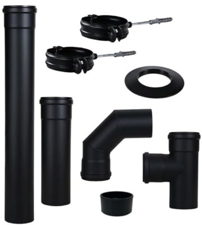 San Marco Kit Tubi stufe a Pellet da 80 mm in Acciaio Pesante Nero Verniciato Completo di guarnizioni