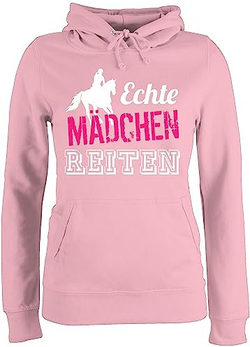 Shirtracer Pullover Damen Hoodie Frauen - Pferde - Echte Mädchen reiten - XL - Hellrosa - Reitlehrerin Geschenk reitoberteil pferdeliebhaber Horses Hoody reitpulli pferdepulloverdamen sprüche Pferd