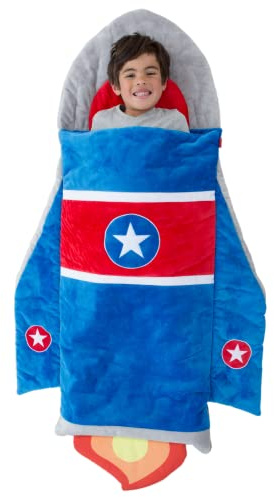 Bixbee Kids Sleeping Bag, Soft Sleepy Sack for Kids & Toddlers | Easy Roll Up Design for Daycare + Naptime, 60 x 22 Inches | Cozy Slumber Bag with Lining | Rocket Sleeping Bag for Boys + Girls