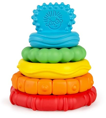 Baby Einstein 12356 Stack & Teethe, Beißring-Set mit unterschiedlichen Strukturen, leicht zu greifen, 5-teilig, Beißring und Spielzeugset zum Stapeln, mehrfarbig, 90 g