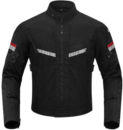 BORLENI Veste de Moto Homme Été, Blouson Moto Respirant, avec Homologué CE Protections Amovibles aux Coudes et Épaules, Réflexion Brillante, Noir L