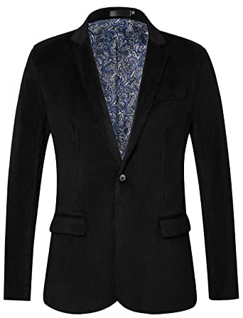 WZIKAI Giacca Casual da Uomo in Velluto a Coste Slim Fit con Un Bottone da Lavoro Sportivo, Nero, L