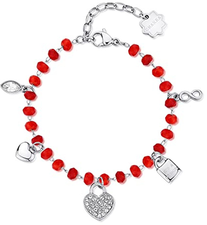 Brosway Damarmband i stål med hjärtsymbol, damarmband chakra-kollektion - BHKB138, 180mm, Rostfritt stål, kristaller