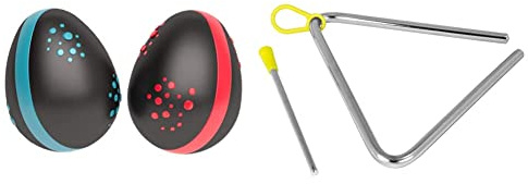 Halilit Hi-Lo Egg Shakers (Pair). High-end Hand Shaker Percussion Musical Instrument. & Adults. Built to Last & Tiger TIGER TRI7-2-MT 6 Triangle Instrument with Beater, Metal