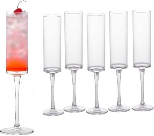 6 Pcs Plastic Unbreakable Champagne Flutes| Champagne Glasses Stemware| Reusable Acrylic Toasting Champagne Goblets|Prosecco Mimosa Cocktail Flutes Glass for Wedding Birthday Christmas Party（ 6 OZ）