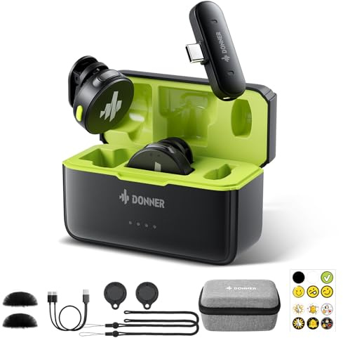 Donner Wireless Lavalier Microphone VPM-20 Mobile Vesion for Type-C iPhone iPad Android, with Charging Box, Dual-Channels Mics, Plug-Play, 1000ft Range, 48KHz 24Bit, Noise Cancellation, 40h Use Max
