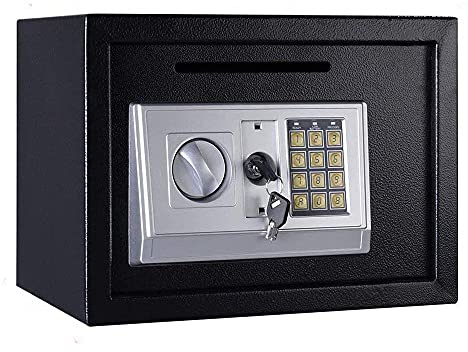 NTALJC Caja Fuerte Multifuncional Negra para Oficina en casa, Caja Fuerte para Hotel con 2 Llaves, Caja Fuerte para Documentos en Efectivo Stora16L