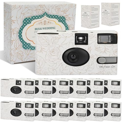 Entallor 12 Pack Disposable Cameras Bulk for Wedding, Golden Rose Single-Use 35mm Film Disposable Camera with Flash, ISO 400 17 Exposures for Outdoor Travel Gathering Anniversary Birthday Party Supply