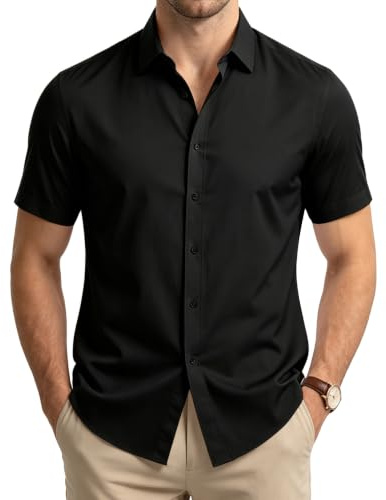 Casey Kevin Camisa Manga Corta Hombre Camisas de Vestir Formal de Negocios Camiseta Traje Slim Fit Dress Shirt