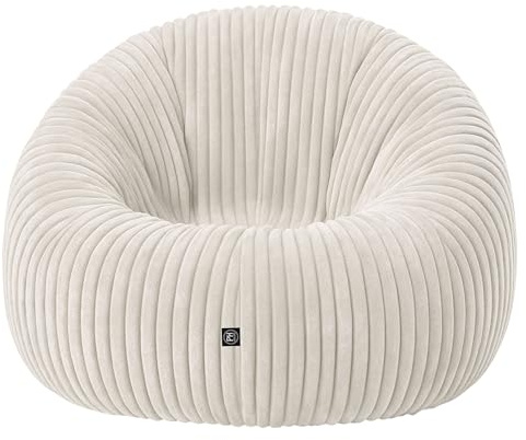 PATCH HOME Deluxe 2 i 1 manchester sittsäck fåtölj saccosäck – gaming saccosäckar för vuxna och barn med dragkedja – redan fylld – perfekt för att sitta och ligga (grädde, Ø 155 cm)