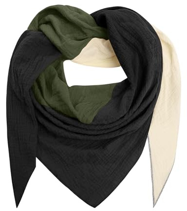 TOMEEK Sciarpa Donna Triangolare Morbido Leggero Foulard Scaldacollo Invernale Cotone Combinazione Colori Grande Morbida Moda Sciarpa(Verde e bianco)