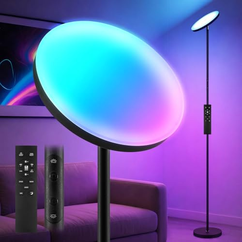Home Sweet Home LED Stehlampe RGB & CCT Dimmbar Schwarz - 1500LM Deckenfluter mit Fernbedienung, Stufenlos 2700K-6500K & 7 Farben, Dynamische Modi (Lauflicht), 169cm für Wohnzimmer