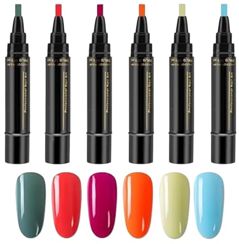 Hobngmuc Penna Smalto Per Unghie 6 Colori - Kit Manicure 3en1 Asciugatura Rapida Per Casa E Uso Professionale