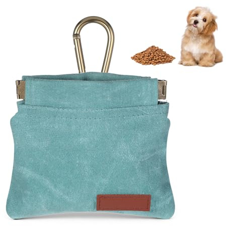 Sac à friandises pour chien - Sac d'entraînement mains libres - Avec mousqueton - Fermeture automatique - Portable - Pour la promenade, le voyage ou l'extérieur - Bleu