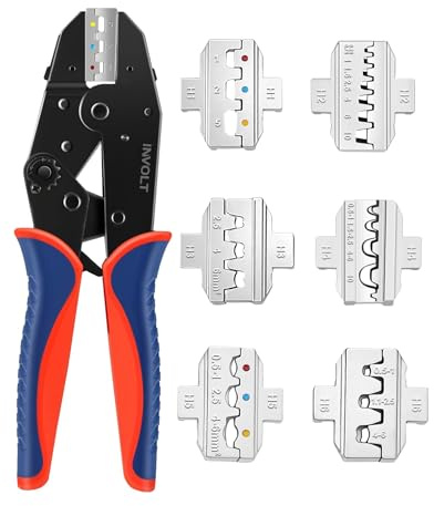 INVOLT Pinza Crimpatrice Capicorda per 2,5 – 10 MM ² 7 Pezzi Cambio Rapido Pinze con Guaina Aderenti, Solare Strumento Crimpatura