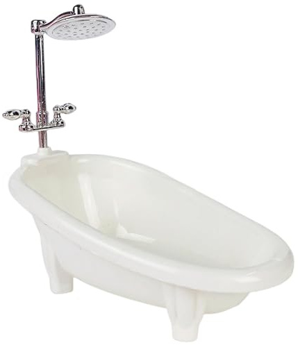 Vasca da bagno per casa delle bambole con soffione doccia - Vasca da bagno decorativa in miniatura di simulazione fai-da-te per bambini Fai finta di giocare con accessori per bambole