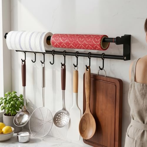 HSUYUN 70 cm Support Ustensiles Cuisine, Noir Barre de Ustensile Suspension
