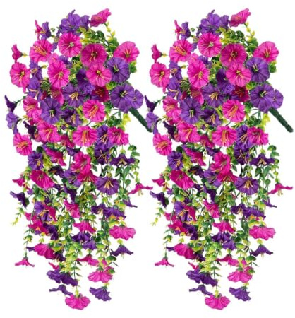 Konstgjorda utomhus petunier 2 stycken falska blommor för dekoration | Fake Petunia för utomhusinredning, uteplats, trädgård, innergård, infällning, balkong, inomhus, bröllop