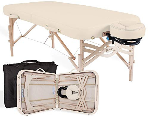 EarthLite Premium Portable Massage Table Package Spirit - Spa-Level Comfort, Deluxe Cushioning incl. Flex-Rest Face Cradle & Strata Face Pillow, Carry Case (30/32” x 73”) - Made in USA, Vanilla