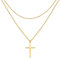 Happiness Boutique Damen Kreuz Kette in Goldfarbe | Zarte Mehrreihige Kette mit Kreuz Anhänger Edelstahlschmuck