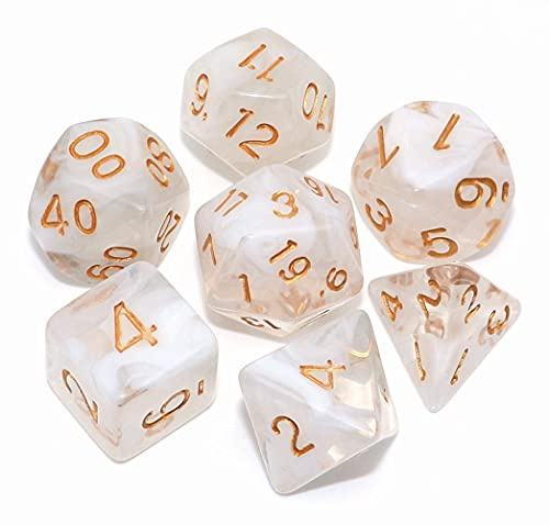 DND tärningsset 7 st transparent mix vitt moln tärningar för fängelsehålor och drakar D&D RPG rollspel polyedriska tärningar