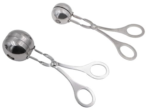 ANCLLO Balles à viande en acier inoxydable anti-adhésif pour la fabrication de boulettes de viande, pinces à gâteau, pinces à glaçons, pelle à pâte à biscuits pour cuisine (3,5 cm et 4,5 cm)