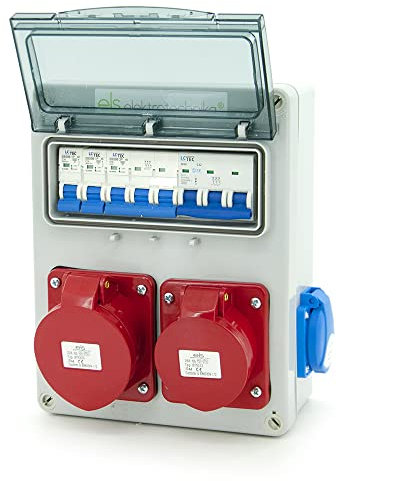 ELS Elektrotechnika Distributore da parete con 8 scatole di distribuzione con Schuko da 2 x 230 V + 1 interruttore LS, 1 x CEE 16 A + LS, 1 x CEE 32 A + LS, cablato, pronto per il collegamento per