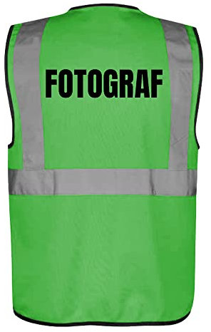 Fassbender-Druck WARNWESTEN - Sicherheitsweste GRÜN mit Taschen und Reißverschluss nach EN ISO 20471 zertifiziert - Warn Weste für FOTOGRAF - Unisex mit hochwertigem Reflektorstreifen
